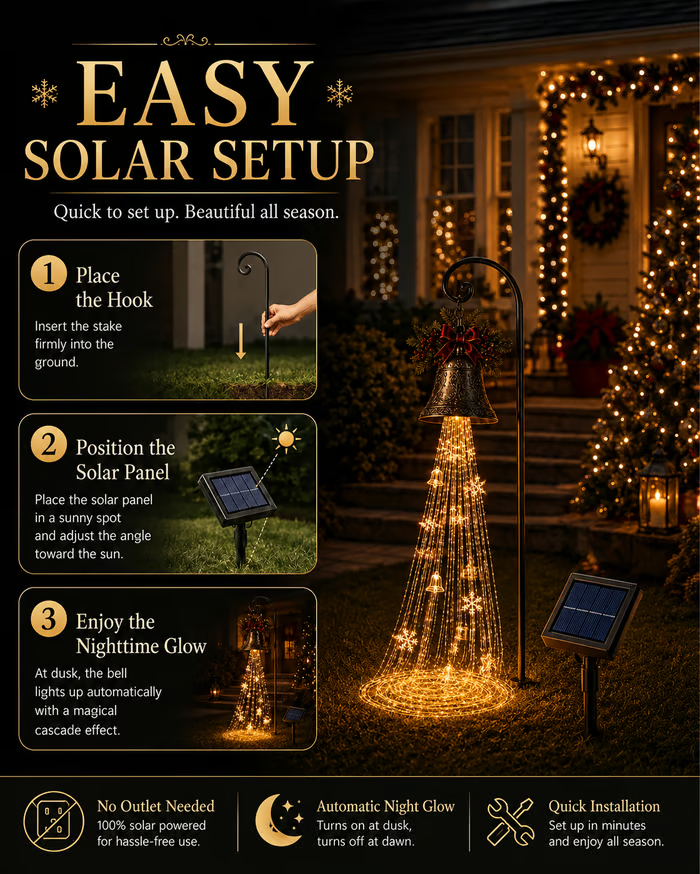 🎄🔥Christmas Bell Cascade Solar Yard Light🔔