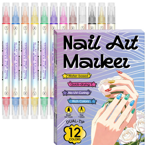 💅🖌️Nagelkunstpennen met 12 kleuren en twee uiteinden - DIY manicure tekenset